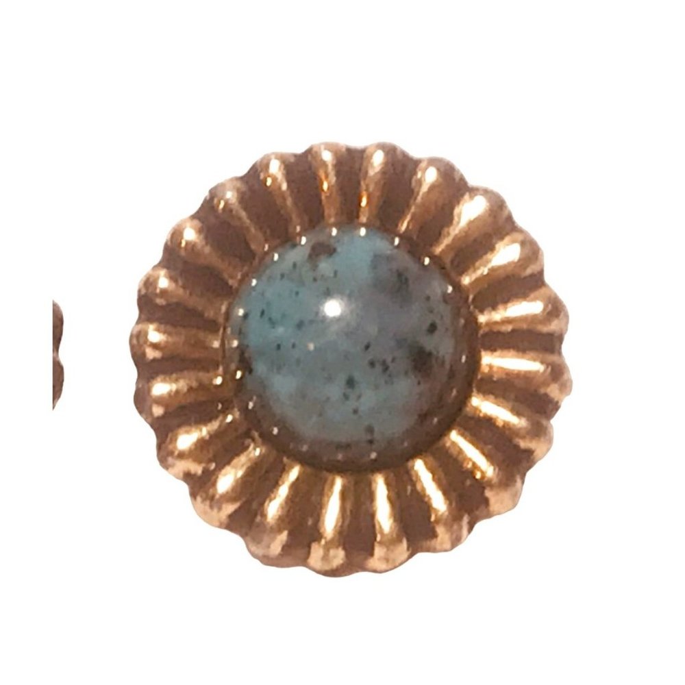 Vintage Gold Tone Daisy Sunflower Cufflinks Marbled Turquoise Lucite Cabochons - Picture 3 of 4